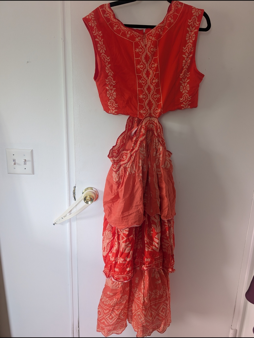 Anthropologie Coral Maxi Dress with Cream Embroidery - Picture 4 of 5